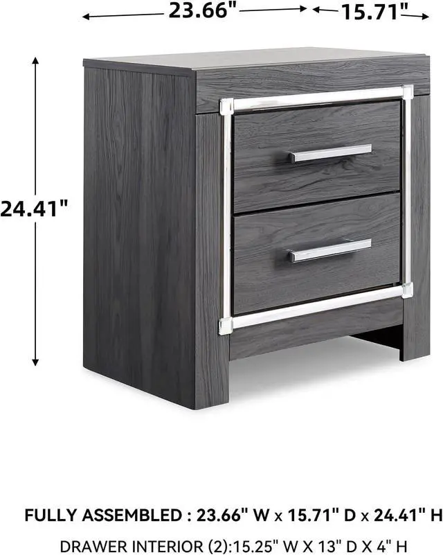 Alt view image 3 of 7 - Signature Design by Ashley 2 Drawer Nightstand with Charging Station, Gray