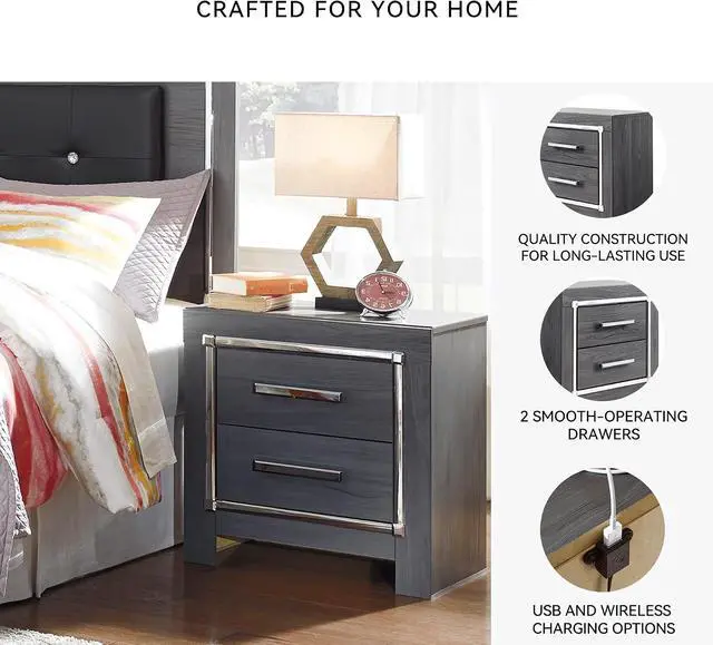 Alt view image 5 of 7 - Signature Design by Ashley 2 Drawer Nightstand with Charging Station, Gray