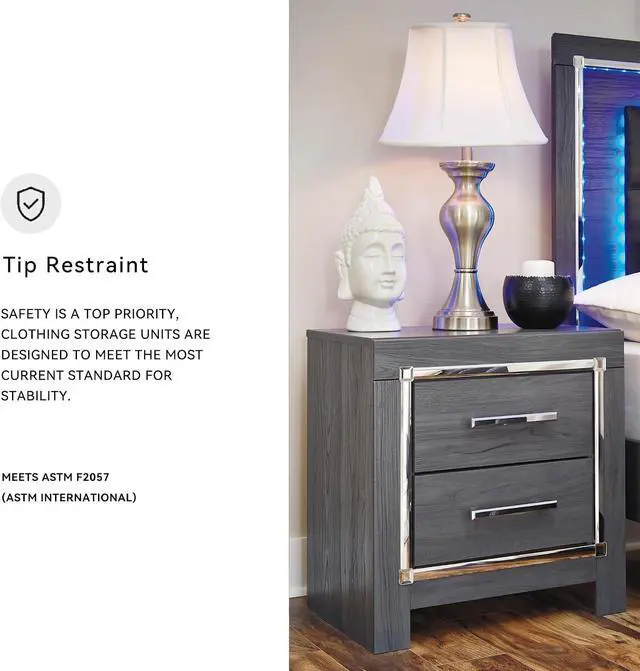 Alt view image 7 of 7 - Signature Design by Ashley 2 Drawer Nightstand with Charging Station, Gray