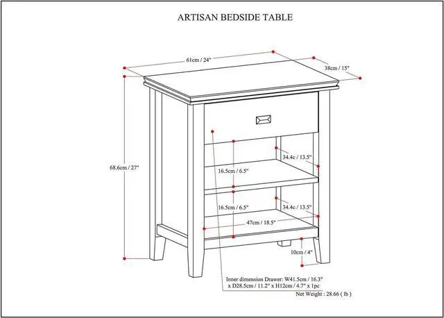 Alt view image 2 of 7 - SIMPLIHOME Artisan 24" Wide Solid Wood Bedside Table in Russet Brown