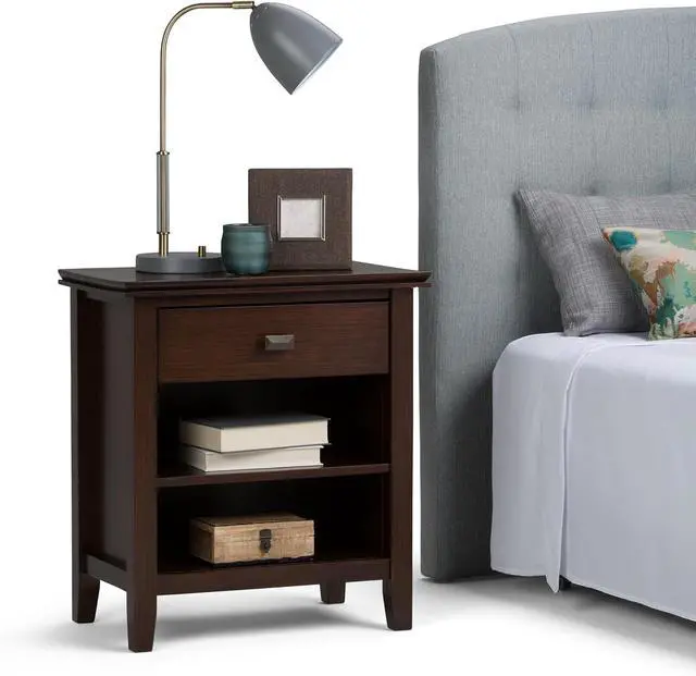 Alt view image 3 of 7 - SIMPLIHOME Artisan 24" Wide Solid Wood Bedside Table in Russet Brown