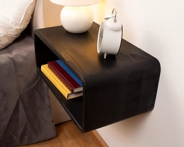 Alt view image 5 of 7 - Floating Nightstand Wooden, Bedside Table, Nightstand Shelf, Handmade, Wall Mounted Bedside Shelf, Minimalist and Unique Style (Black)