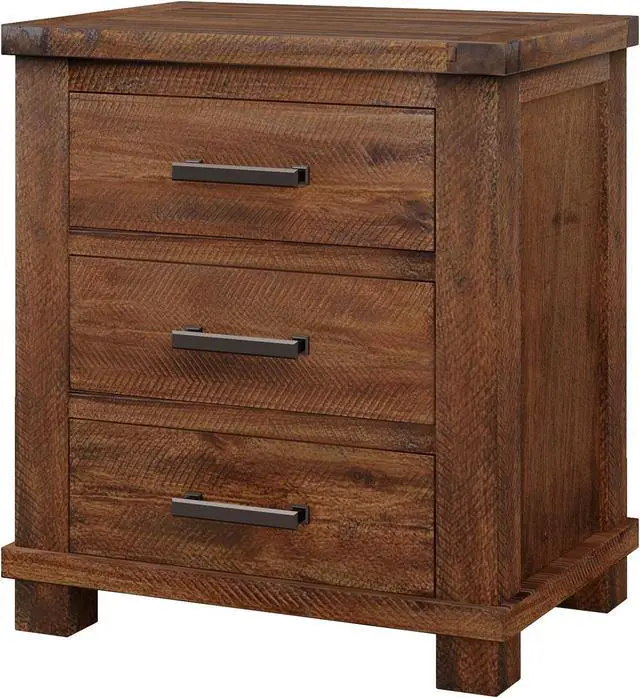 Main image of Knocbel Farmhouse Nightstand with 3 Storage Drawers, Wood Bedside Table Night Stand Sofa Side End Table with Metal Handles, Fully Assembled