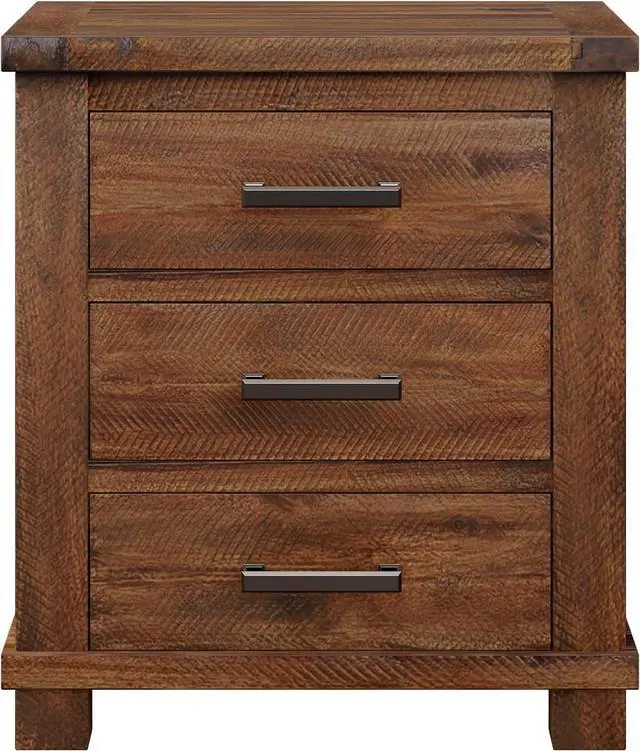 Alt view image 3 of 5 - Knocbel Farmhouse Nightstand with 3 Storage Drawers, Wood Bedside Table Night Stand Sofa Side End Table with Metal Handles, Fully Assembled