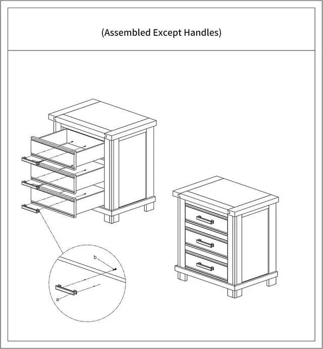 Alt view image 5 of 5 - Knocbel Farmhouse Nightstand with 3 Storage Drawers, Wood Bedside Table Night Stand Sofa Side End Table with Metal Handles, Fully Assembled