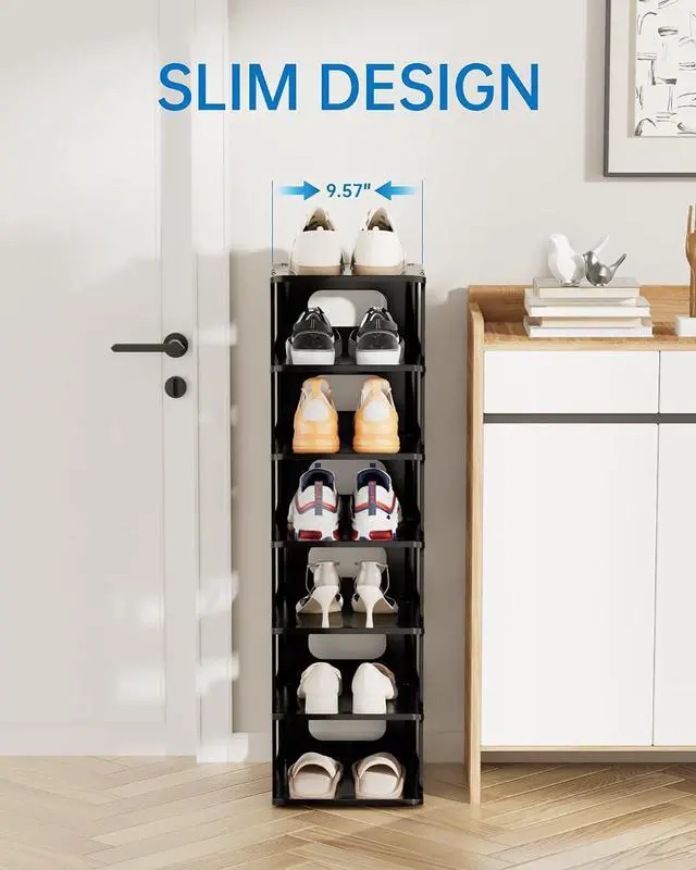 Alt view image 3 of 7 - HAIXIN 7-Tier Narrow Vertical Shoe Rack, Skinny Shoe Tower for Closet