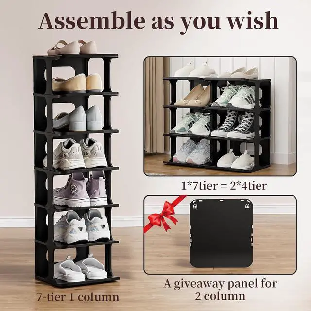Alt view image 5 of 7 - HAIXIN 7-Tier Narrow Vertical Shoe Rack, Skinny Shoe Tower for Closet