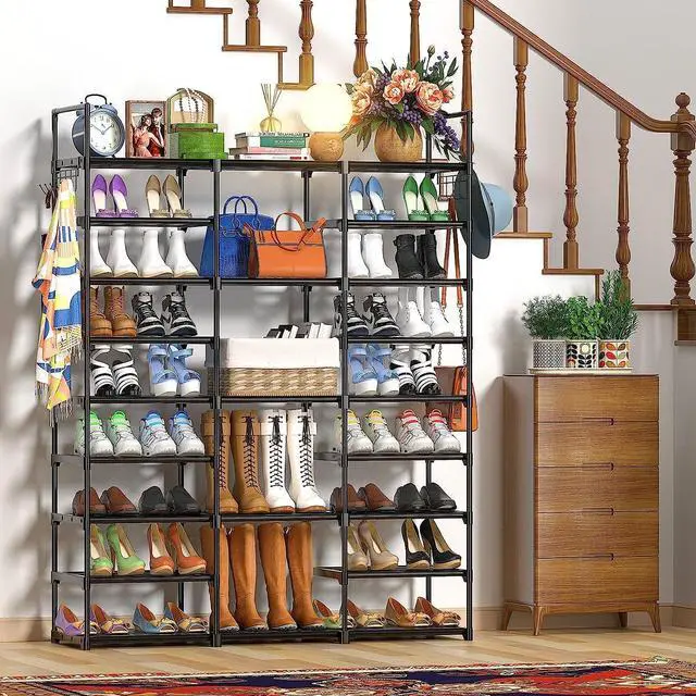 Alt view image 2 of 7 - Kottwca 9-Tier Metal Shoe Rack Organizer for 50-55 Pairs - Space Saving Shoe Storage Shelf for Entryway, Closet, Bedroom, Hallway