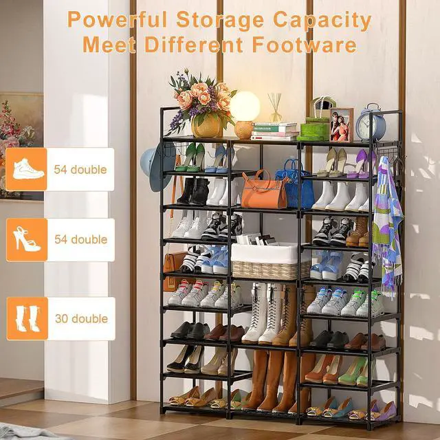 Alt view image 4 of 7 - Kottwca 9-Tier Metal Shoe Rack Organizer for 50-55 Pairs - Space Saving Shoe Storage Shelf for Entryway, Closet, Bedroom, Hallway