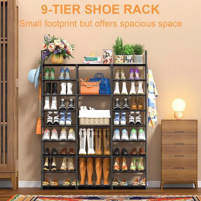 Alt view image 5 of 7 - Kottwca 9-Tier Metal Shoe Rack Organizer for 50-55 Pairs - Space Saving Shoe Storage Shelf for Entryway, Closet, Bedroom, Hallway