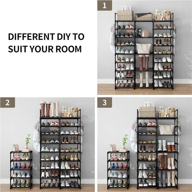 Alt view image 6 of 7 - Kottwca 9-Tier Metal Shoe Rack Organizer for 50-55 Pairs - Space Saving Shoe Storage Shelf for Entryway, Closet, Bedroom, Hallway