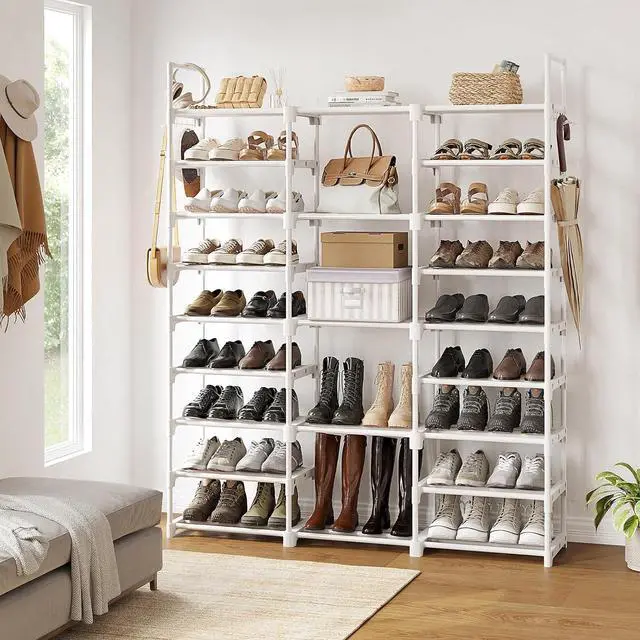 Alt view image 2 of 7 - WOWLIVE 9 Tier 3-Column Shoe Rack, 50-55 Pairs Stackable White