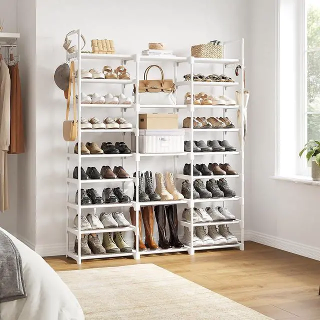Alt view image 4 of 7 - WOWLIVE 9 Tier 3-Column Shoe Rack, 50-55 Pairs Stackable White