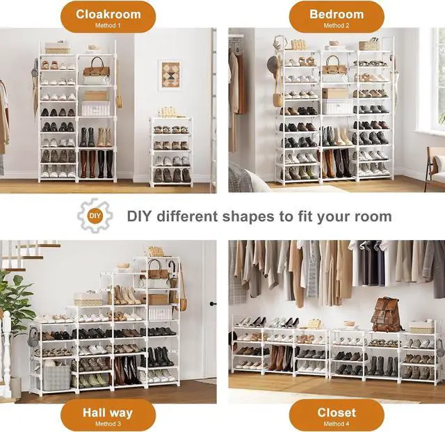 Alt view image 5 of 7 - WOWLIVE 9 Tier 3-Column Shoe Rack, 50-55 Pairs Stackable White