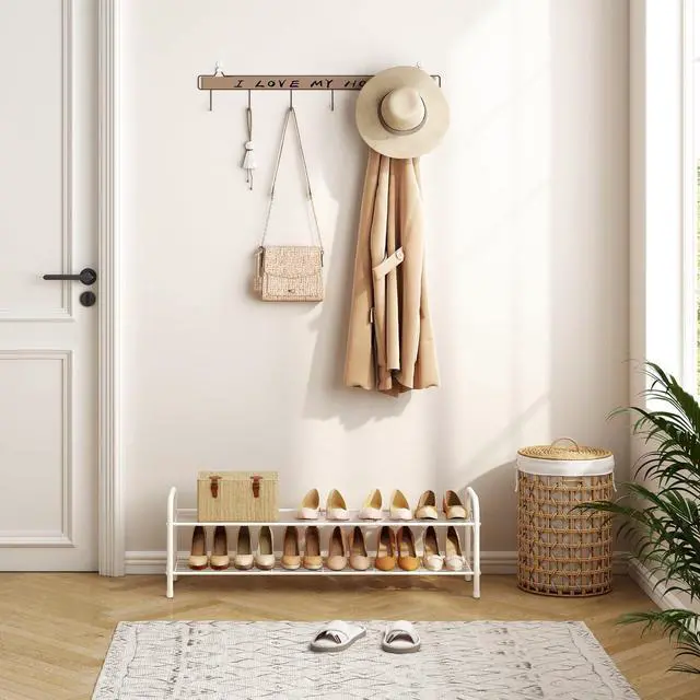 Alt view image 2 of 7 - Hoctieon 2 Tier Shoe Rack for Closet, Durable Mesh Style Shoe Rack, Entryway Shoe Shelf, Shoe Storage Organizer for Hallway, Bedroom, Living Room, Wardrobe, White