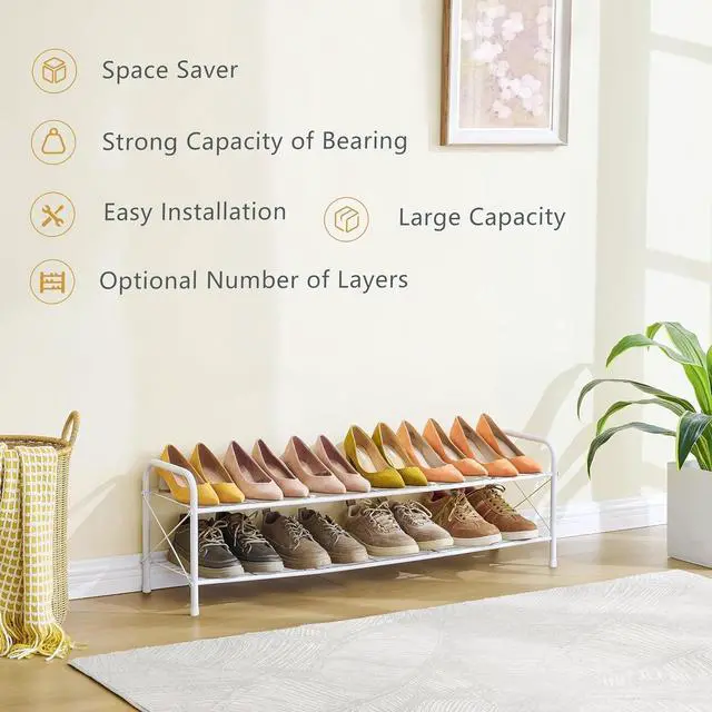 Alt view image 5 of 7 - Hoctieon 2 Tier Shoe Rack for Closet, Durable Mesh Style Shoe Rack, Entryway Shoe Shelf, Shoe Storage Organizer for Hallway, Bedroom, Living Room, Wardrobe, White