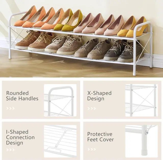 Alt view image 7 of 7 - Hoctieon 2 Tier Shoe Rack for Closet, Durable Mesh Style Shoe Rack, Entryway Shoe Shelf, Shoe Storage Organizer for Hallway, Bedroom, Living Room, Wardrobe, White