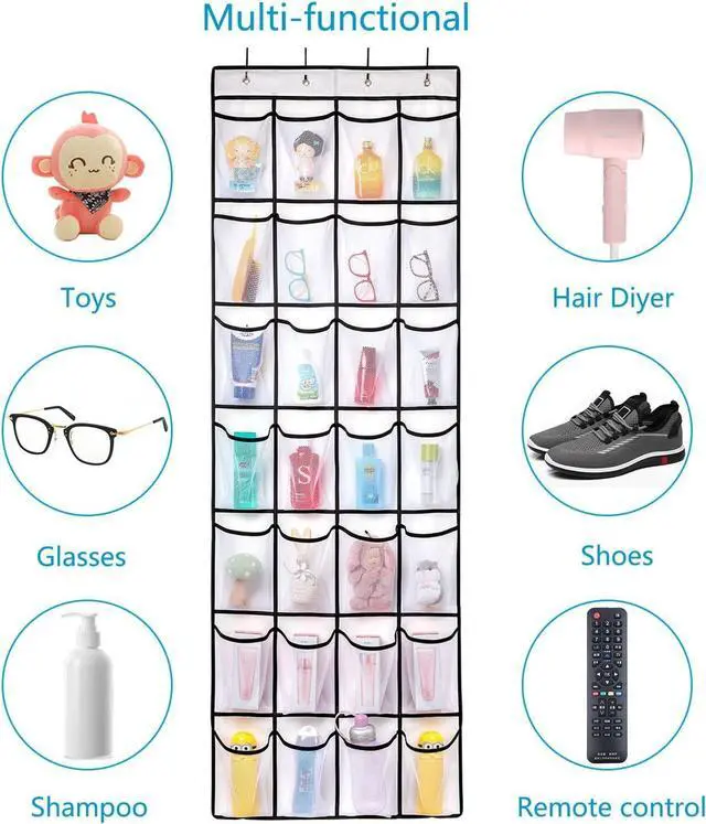 Alt view image 5 of 6 - REGELETO 2 Pack 28 Pocket Over the Door Shoe Organizer, Hanging Shoe Rack for Door Large Capacity Shoe Organizer Holder with 4 Metal Hooks (White-2Pack)