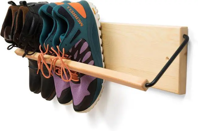 Main image of Wall Mounted Shoe Rack - A Wooden, Modern, Slim, and Small Shoe Storage Solution for Shoes and Boots in Narrow Spaces, entryways, or hallways. (30-in-Wide)