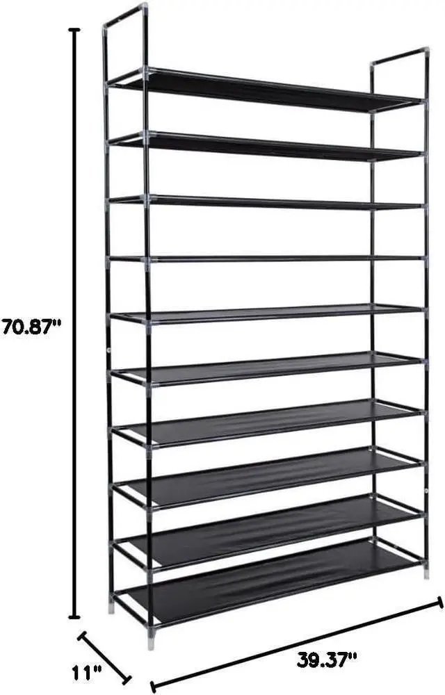 Alt view image 2 of 7 - GREEF Classics 10-Tier 50-Pair Shoe Rack Organizer Sturdy Metal Storage Shelf for Bedroom, Closet, Entryway, Dorm Room, Non Woven Fabric (Black)