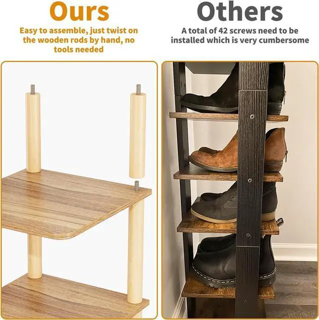 Alt view image 7 of 7 - 8 Tiers Vertical Shoe Rack, Tall Narrow Shoe Tower Corner Shoe Rack, Walnut