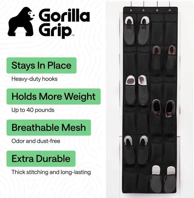 Alt view image 2 of 7 - GORILLA GRIP Over the Door Shoe Organizer, 24 Large Pockets, Black 2 Pack