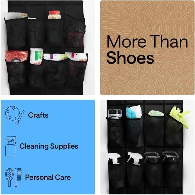 Alt view image 6 of 7 - GORILLA GRIP Over the Door Shoe Organizer, 24 Large Pockets, Black 2 Pack