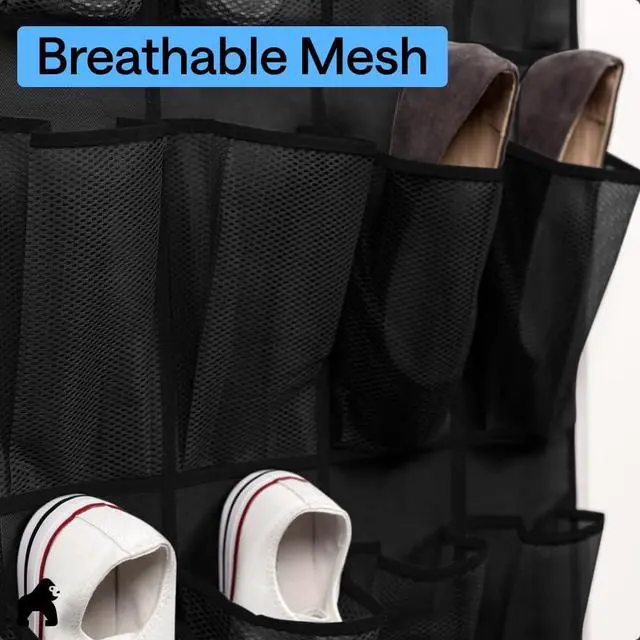 Alt view image 5 of 7 - GORILLA GRIP Over the Door Shoe Organizer, 24 Large Pockets, Black 2 Pack