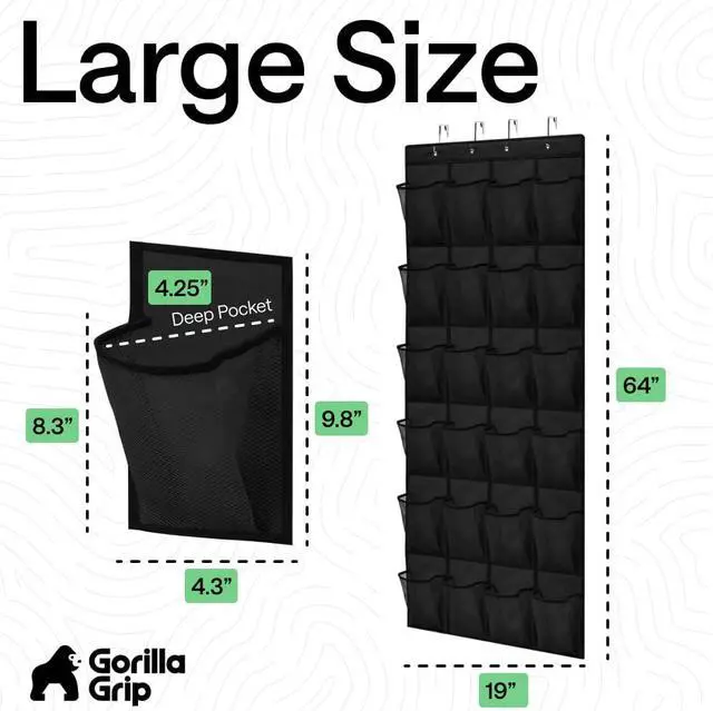 Alt view image 7 of 7 - GORILLA GRIP Over the Door Shoe Organizer, 24 Large Pockets, Black 2 Pack