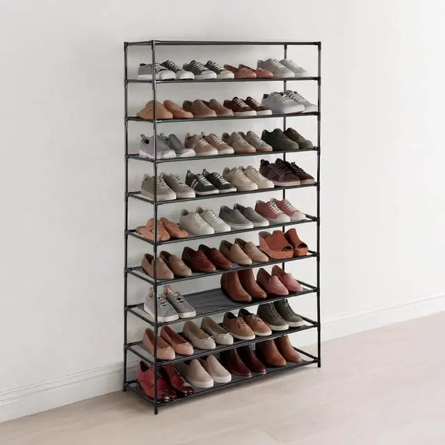 Alt view image 2 of 6 - Simplify 10 Tier 50 Pair Freestanding Shoe Rack | Holds up to 100 Individual Shoes | Good for Sneakers, Boots, Loafers, Heels & Slippers | Black