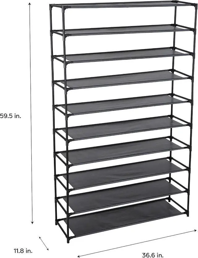 Alt view image 3 of 6 - Simplify 10 Tier 50 Pair Freestanding Shoe Rack | Holds up to 100 Individual Shoes | Good for Sneakers, Boots, Loafers, Heels & Slippers | Black