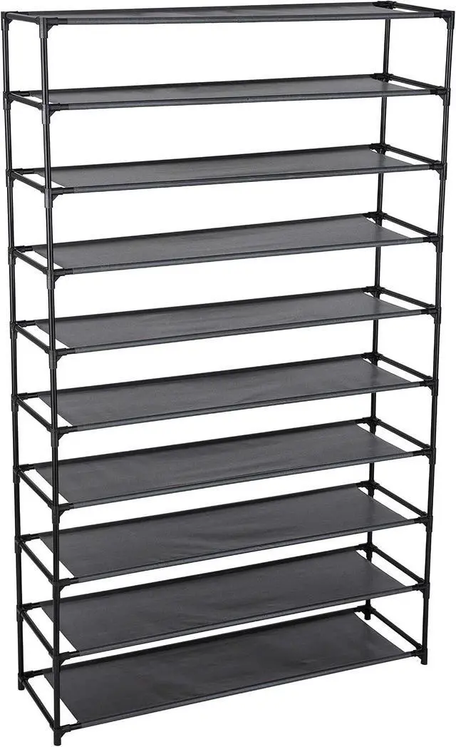 Alt view image 4 of 6 - Simplify 10 Tier 50 Pair Freestanding Shoe Rack | Holds up to 100 Individual Shoes | Good for Sneakers, Boots, Loafers, Heels & Slippers | Black