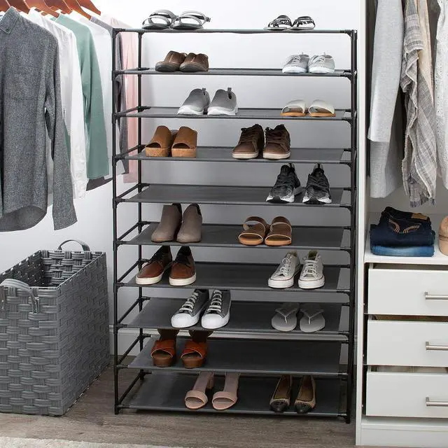 Alt view image 5 of 6 - Simplify 10 Tier 50 Pair Freestanding Shoe Rack | Holds up to 100 Individual Shoes | Good for Sneakers, Boots, Loafers, Heels & Slippers | Black