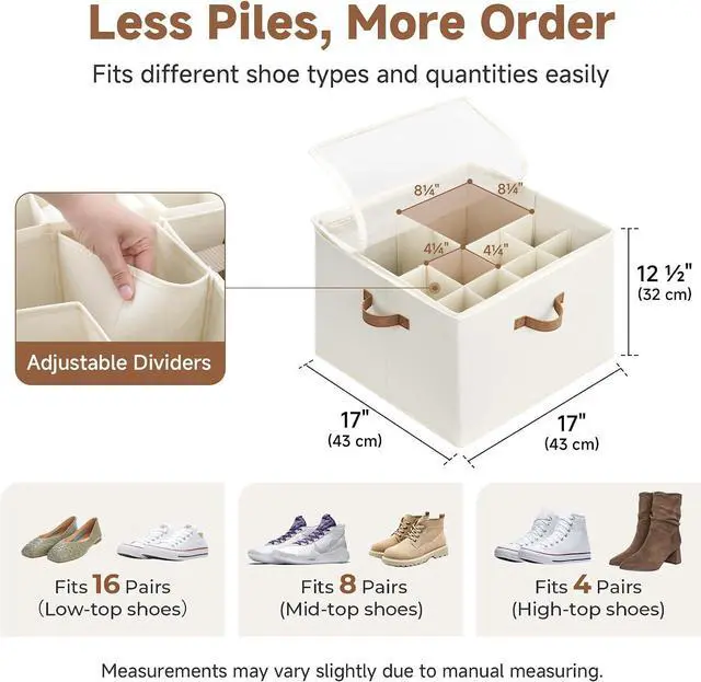 Alt view image 3 of 7 - StorageWorks 16-Pair Shoe Organizer for Closet, Adjustable Dividers, Beige
