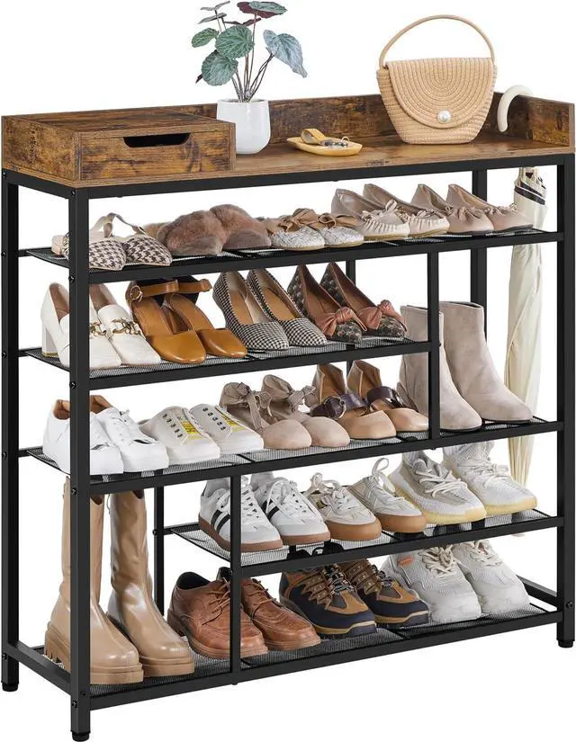 Main image of Yaheetech 6-Tier Shoe Rack with Storage Drawer for Entryway, Rustic Brown