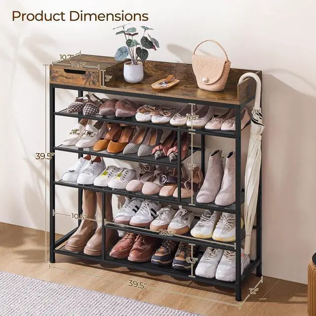Alt view image 3 of 7 - Yaheetech 6-Tier Shoe Rack with Storage Drawer for Entryway, Rustic Brown