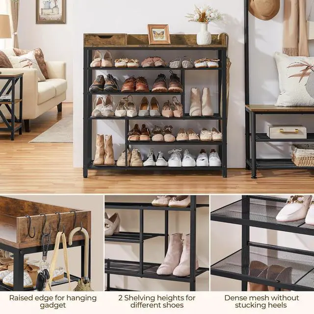 Alt view image 4 of 7 - Yaheetech 6-Tier Shoe Rack with Storage Drawer for Entryway, Rustic Brown