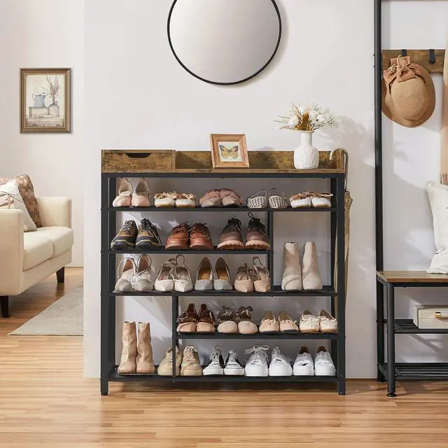 Alt view image 5 of 7 - Yaheetech 6-Tier Shoe Rack with Storage Drawer for Entryway, Rustic Brown
