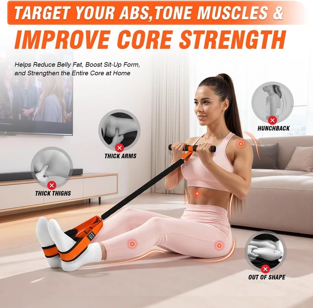 Alt view image 4 of 7 - Pedal Resistance Bands with Handles, Upgrade Women Exercise Bands for Full Body Training, Core, ABS, Legs, Glutes, Arms, Pilates, Physical Therapy, Strength, Sit Up Equipment for Home Workout