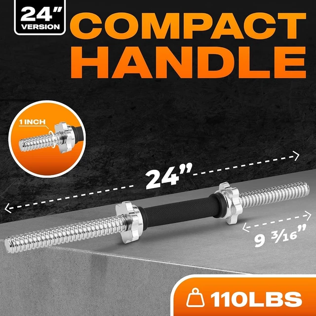 Alt view image 2 of 7 - Yes4All Threaded Dumbbell Handles, Adjustable Dumbbell Bar Pair, 14/16/18/24-Inch Sizes, Fits 1" or 1.15" Plates, Non-Slip Grip, Secure Star-Lock Collars