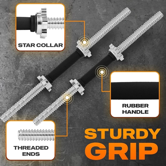 Alt view image 3 of 7 - Yes4All Threaded Dumbbell Handles, Adjustable Dumbbell Bar Pair, 14/16/18/24-Inch Sizes, Fits 1" or 1.15" Plates, Non-Slip Grip, Secure Star-Lock Collars