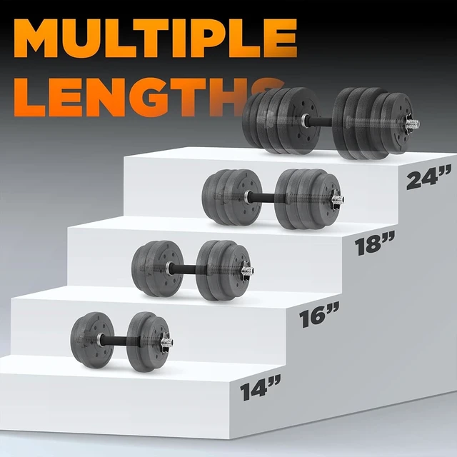 Alt view image 4 of 7 - Yes4All Threaded Dumbbell Handles, Adjustable Dumbbell Bar Pair, 14/16/18/24-Inch Sizes, Fits 1" or 1.15" Plates, Non-Slip Grip, Secure Star-Lock Collars