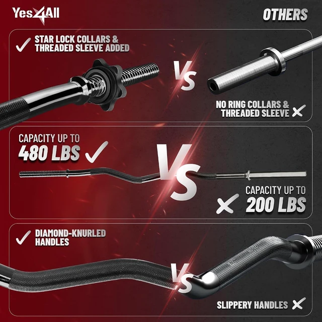 Alt view image 6 of 6 - Yes4All Curl & Straight Barbells, Standard & Olympic Bars for Home Strength Training