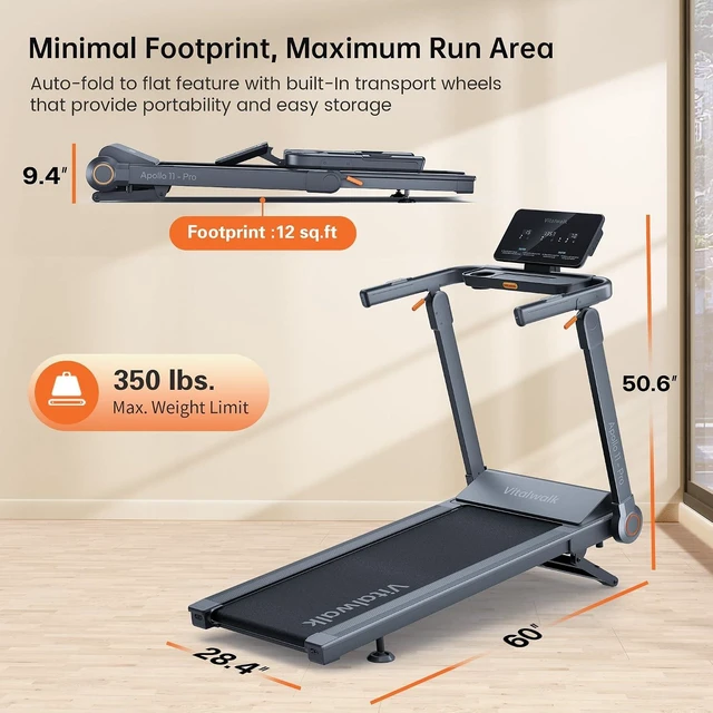 Alt view image 3 of 7 - Vitalwalk Foldable Treadmill with Incline 20%/15% Auto Treadmills for Home