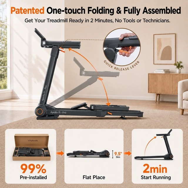 Alt view image 6 of 7 - Vitalwalk Foldable Treadmill with Incline 20%/15% Auto Treadmills for Home