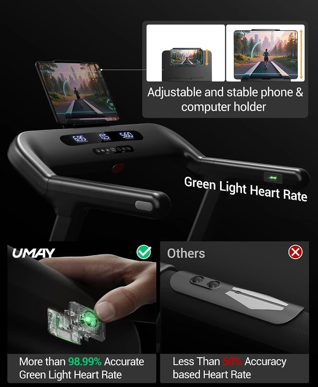 Alt view image 6 of 7 - UMAY Fitness Foldable Treadmill with 2-20% Auto Incline 400LB Capacity