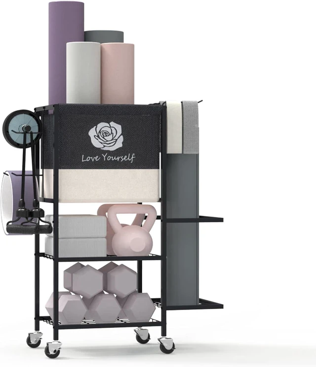 Main image of Multi-Functional Home Gym Storage Rack,Yoga Mat Storage on Wheels
