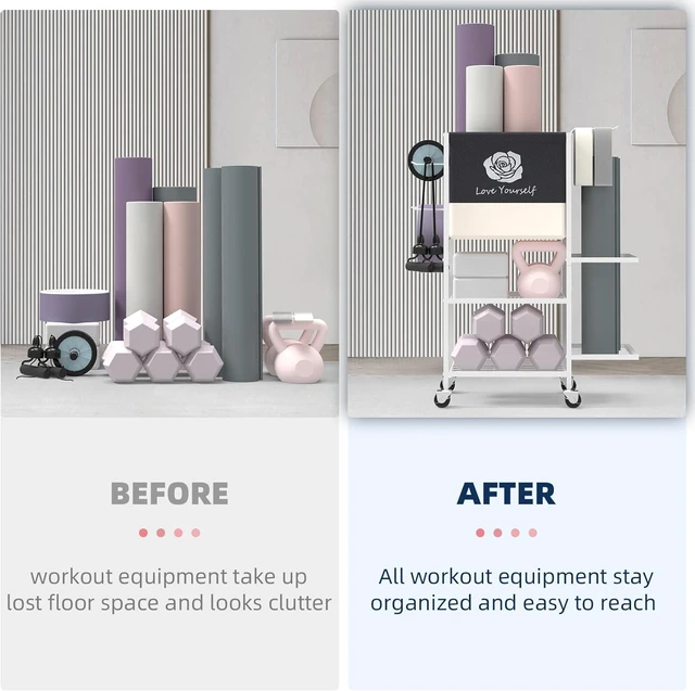 Alt view image 3 of 7 - Multi-Functional Home Gym Storage Rack,Yoga Mat Storage on Wheels