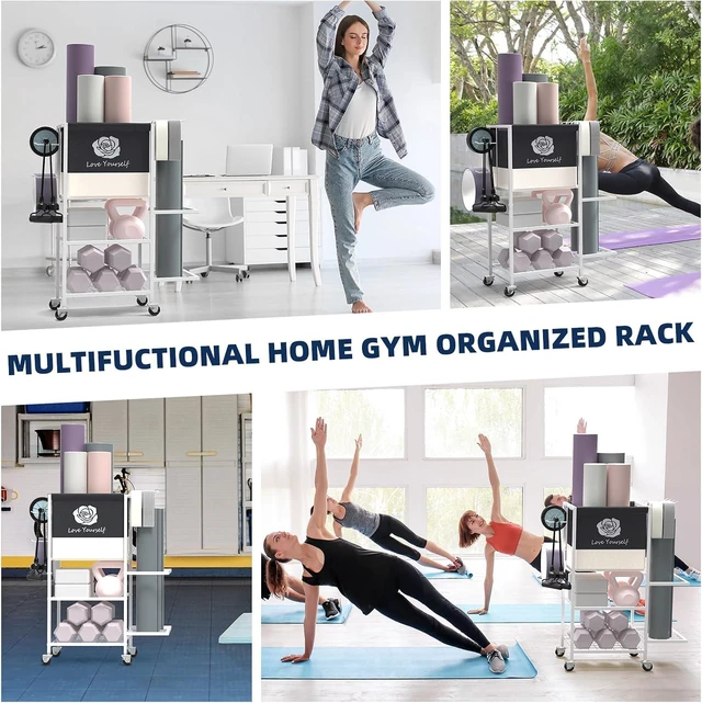 Alt view image 4 of 7 - Multi-Functional Home Gym Storage Rack,Yoga Mat Storage on Wheels