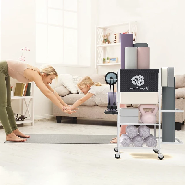 Alt view image 5 of 7 - Multi-Functional Home Gym Storage Rack,Yoga Mat Storage on Wheels